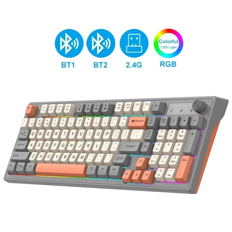 Dual-Mode Wireless Keyboard and Mouse Set 2.4G Dual Bluetooth Keyboard RGB Gaming Keyboard Mouse Kit Mechanical Feel Keyboard