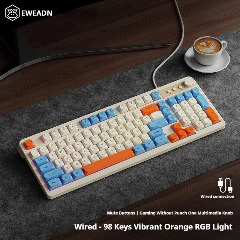 EWEADN Wired Silent Gaming Keyboard, Rainbow Backlight, Quiet Keys, Anti-Ghosting, Ergonomic, USB for Office & Gaming PC/Laptop