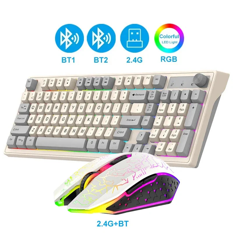 Dual-Mode Wireless Keyboard and Mouse Set 2.4G Dual Bluetooth Keyboard RGB Gaming Keyboard Mouse Kit Mechanical Feel Keyboard