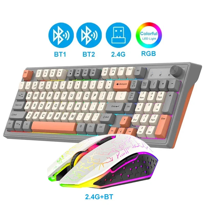 Dual-Mode Wireless Keyboard and Mouse Set 2.4G Dual Bluetooth Keyboard RGB Gaming Keyboard Mouse Kit Mechanical Feel Keyboard
