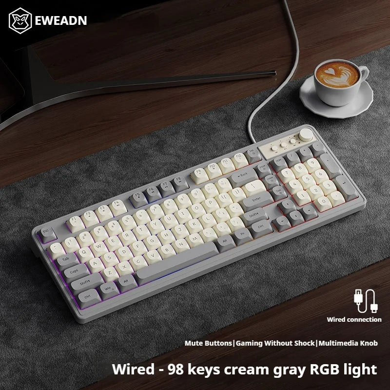 EWEADN Wired Silent Gaming Keyboard, Rainbow Backlight, Quiet Keys, Anti-Ghosting, Ergonomic, USB for Office & Gaming PC/Laptop