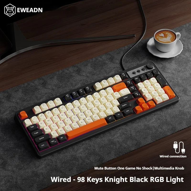 EWEADN Wired Silent Gaming Keyboard, Rainbow Backlight, Quiet Keys, Anti-Ghosting, Ergonomic, USB for Office & Gaming PC/Laptop