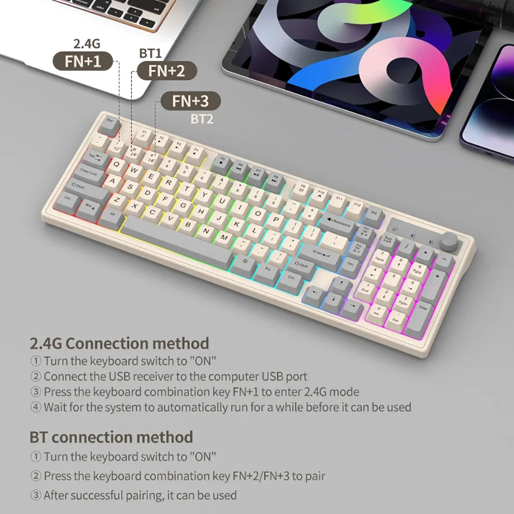 Dual-Mode Wireless Keyboard and Mouse Set 2.4G Dual Bluetooth Keyboard RGB Gaming Keyboard Mouse Kit Mechanical Feel Keyboard
