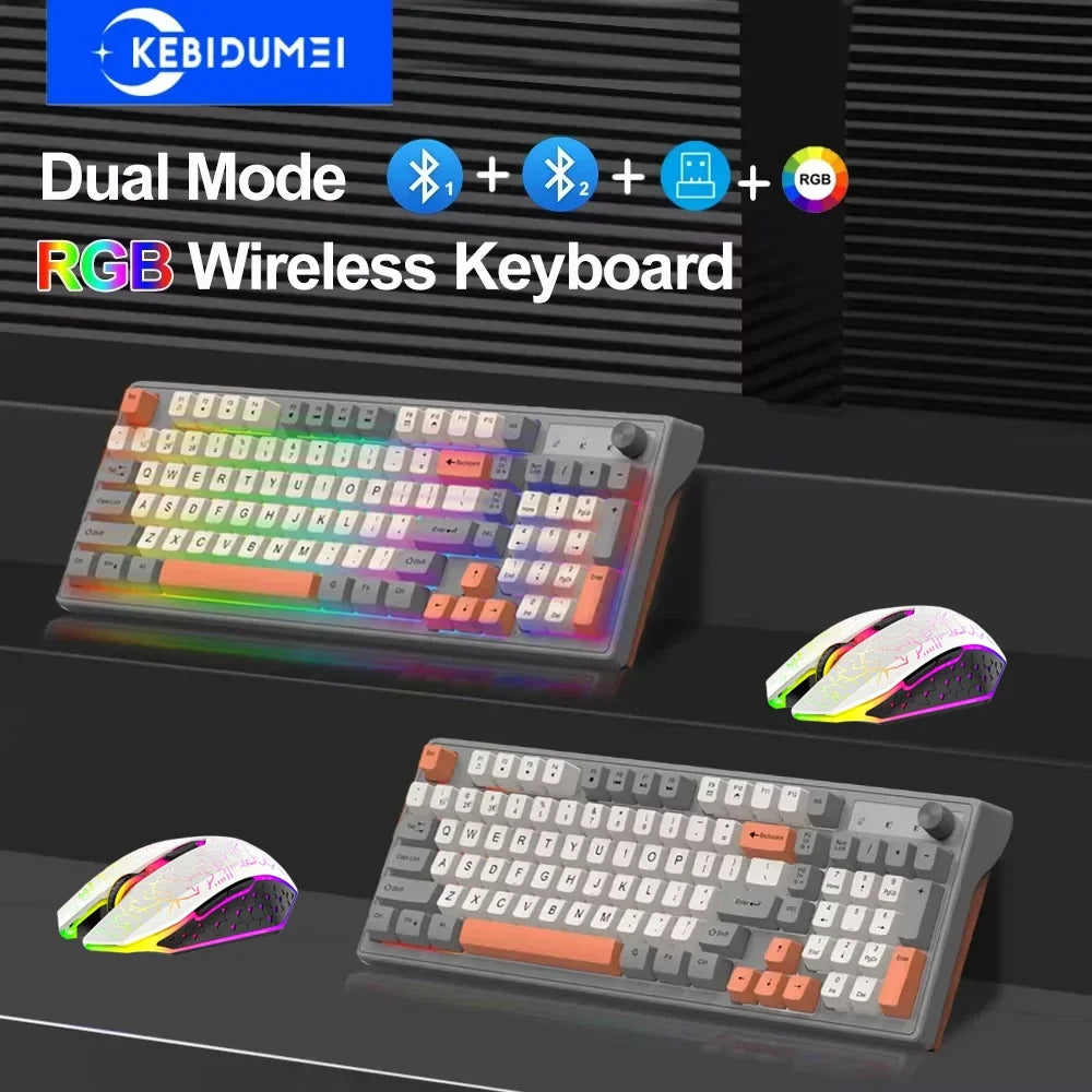 Dual-Mode Wireless Keyboard and Mouse Set 2.4G Dual Bluetooth Keyboard RGB Gaming Keyboard Mouse Kit Mechanical Feel Keyboard